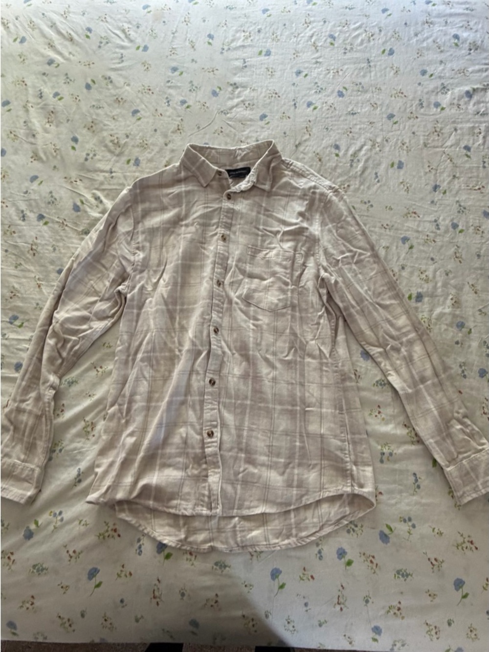 Cotton On Men's Light Beige Plaid Long-Sleeve Button Up Shirt - Small, NWT